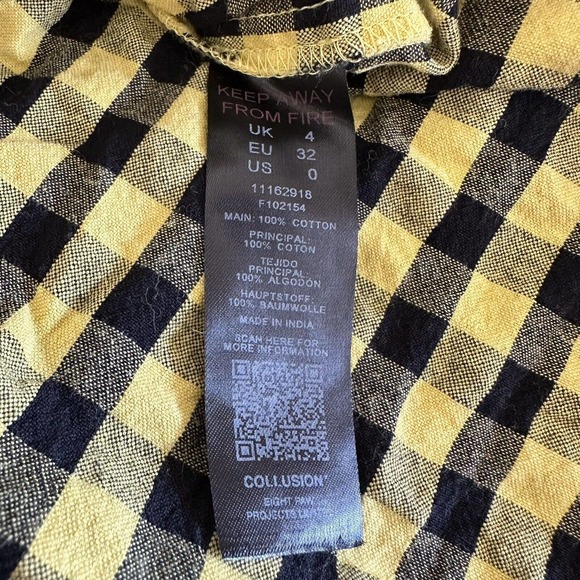 Asos Collusion Dress Size 0 Yellow Black Gingham Tiered Sleeveless Midi - Picture 11 of 14